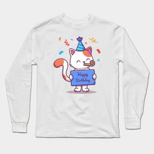 Cute Birthday Cat With Confetti Long Sleeve T-Shirt